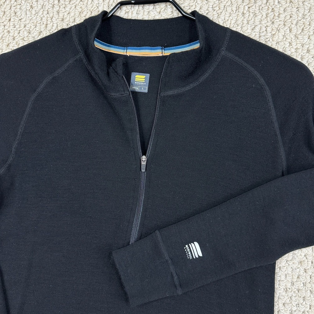 Meriwool Layers 1/2 Zip Pullover Womens L Black Baselayer Sweater 250g 100% Wool